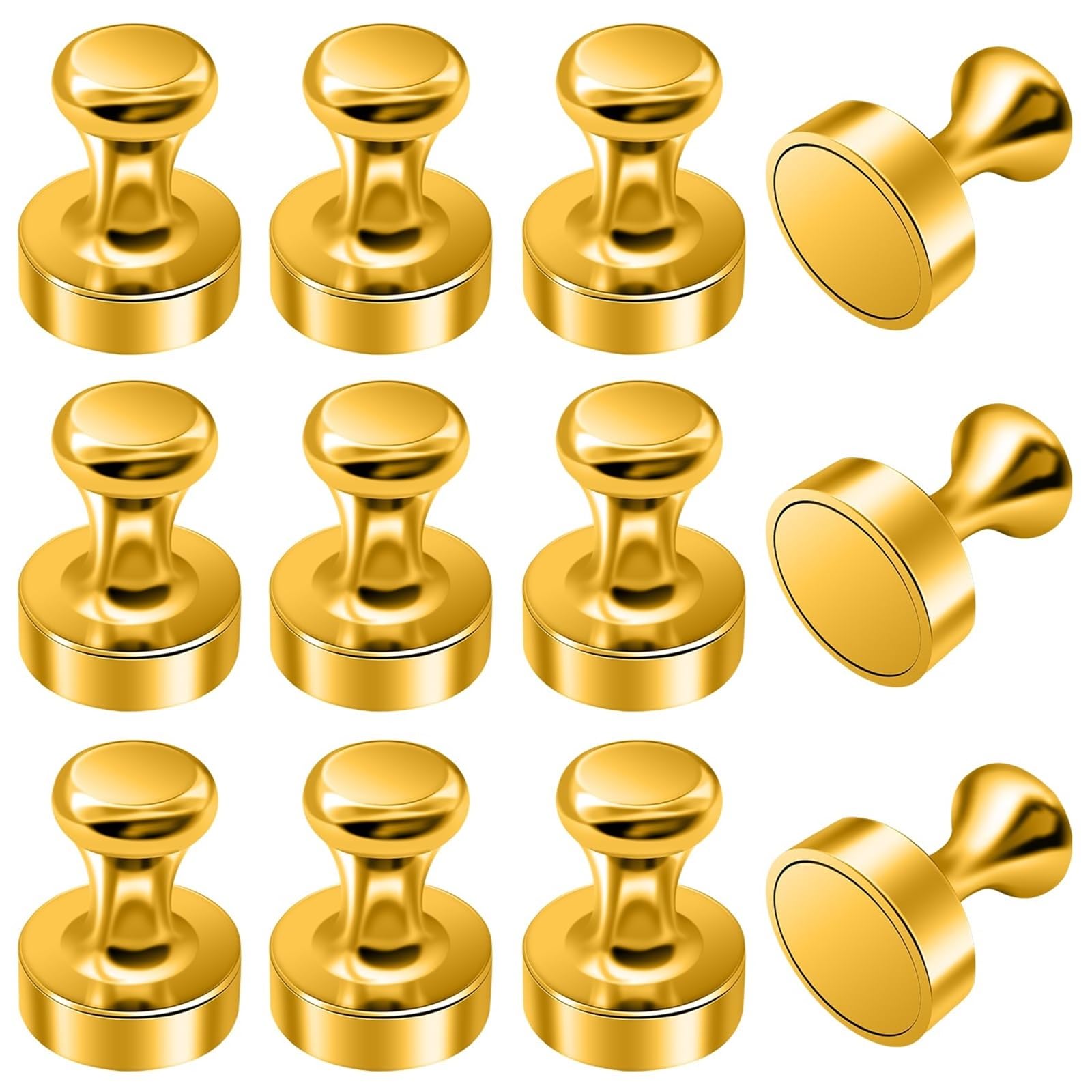 Refrigerator Magnets, 12Pcs Gold Fridge Magnets Push Pins Magnetic Thumb Tacks for Fridge, Whiteboard Magnets, Map Magnets, Fridge Magnet for Kitchen Home Office School Classroom