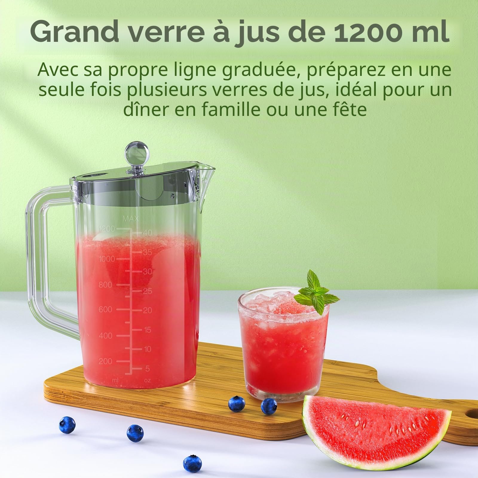 Extracteur de jus Vospeed, presse-fruits et légumes de 1400 watts avec goulotte d'alimentation de 3,5 pouces et pot à jus de 1,2 litre, sans BPA, facile à nettoyer (noir)