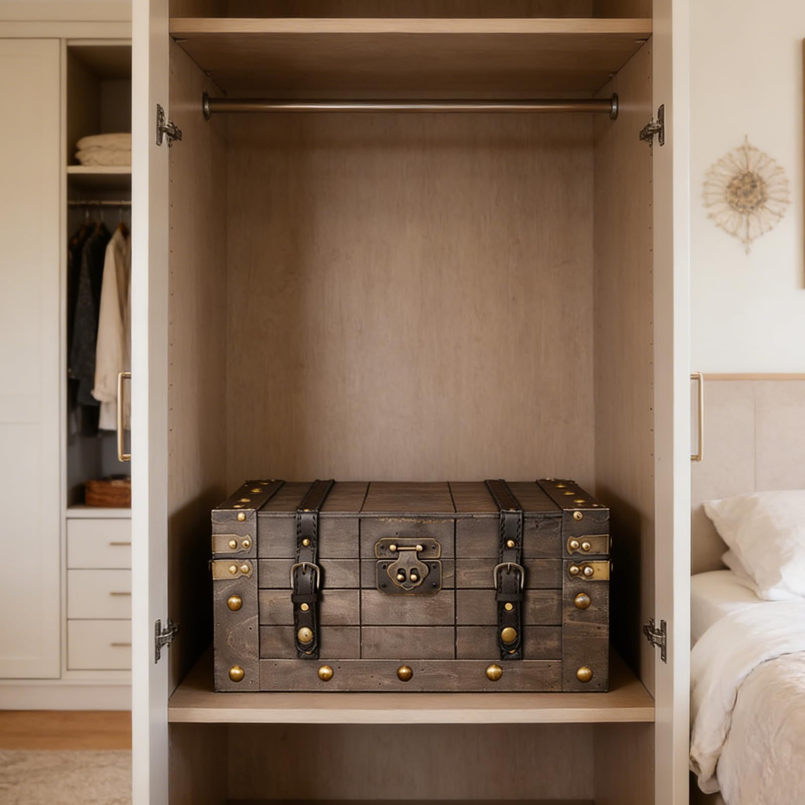Caja de almacenamiento de joyas de madera envejecida con cierre para decoración de oficinas en casa, caja de recuerdos de madera con mecanismo