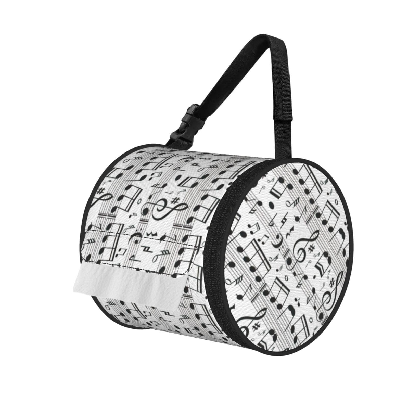 Music Note Print Cylinder Tissue Holder Bag With Strap, Portable Roll Dispenser Case For Car Rv Camping