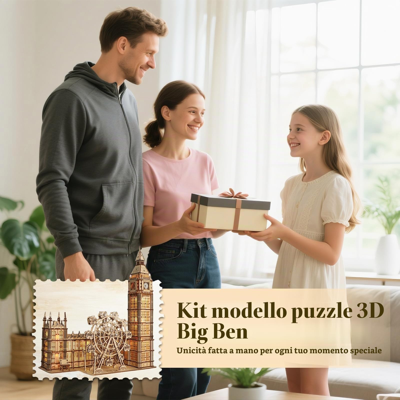 Puzzle 3D in legno Big Ben con orologio funzionante - Kit modello da 306 pezzi per adulti - Non richiede colla - Fai da te con ruota panoramica mobile - Decorazione per ufficio e soggiorno