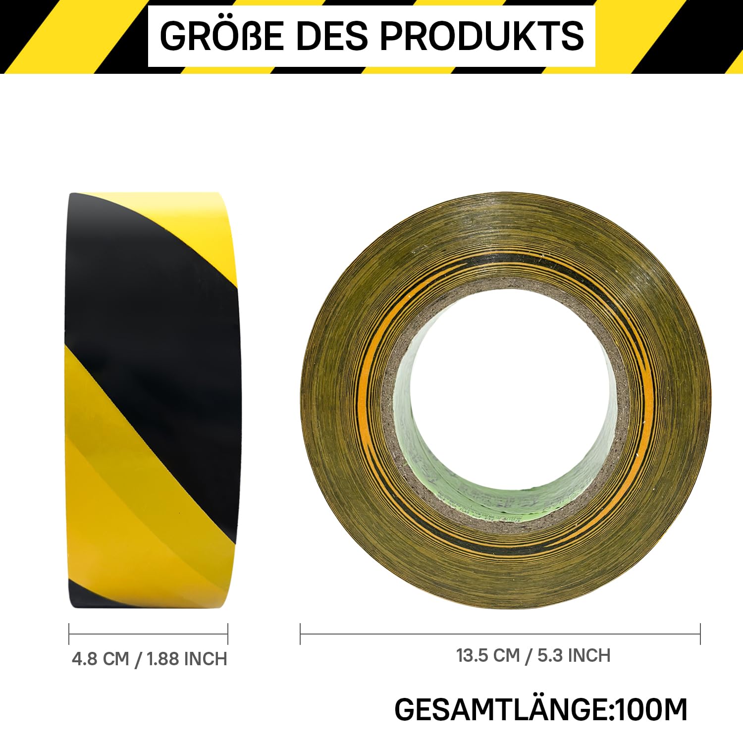 Absperrband Gelb Schwarz 100M 3 Stück,Warnband zur Boden- und Sicherheitsmarkierung 4.8cm x 100m x 3,Signal Markierungsklebeband selbstklebendes Warnband zur Permanenten Markierung von Gefahrenzonen