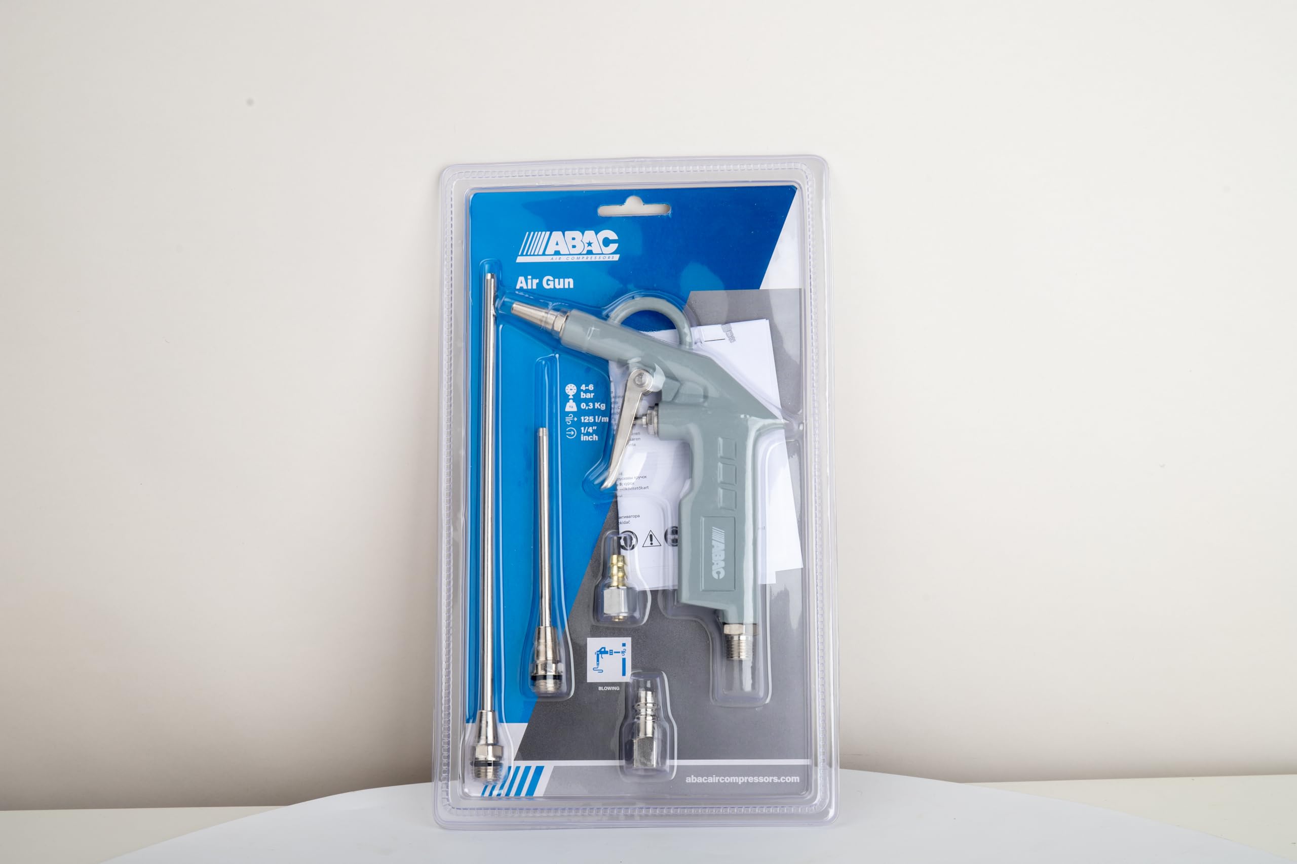 ABAC Pistola di Soffiaggio ad Aria Compressa G-502 PLUS, con Ugelli Multipli (25, 100 e 200 mm) per varie applicazioni, raccordo universale e raccordo a resca, Pressione Max 8 Bar, Alluminio