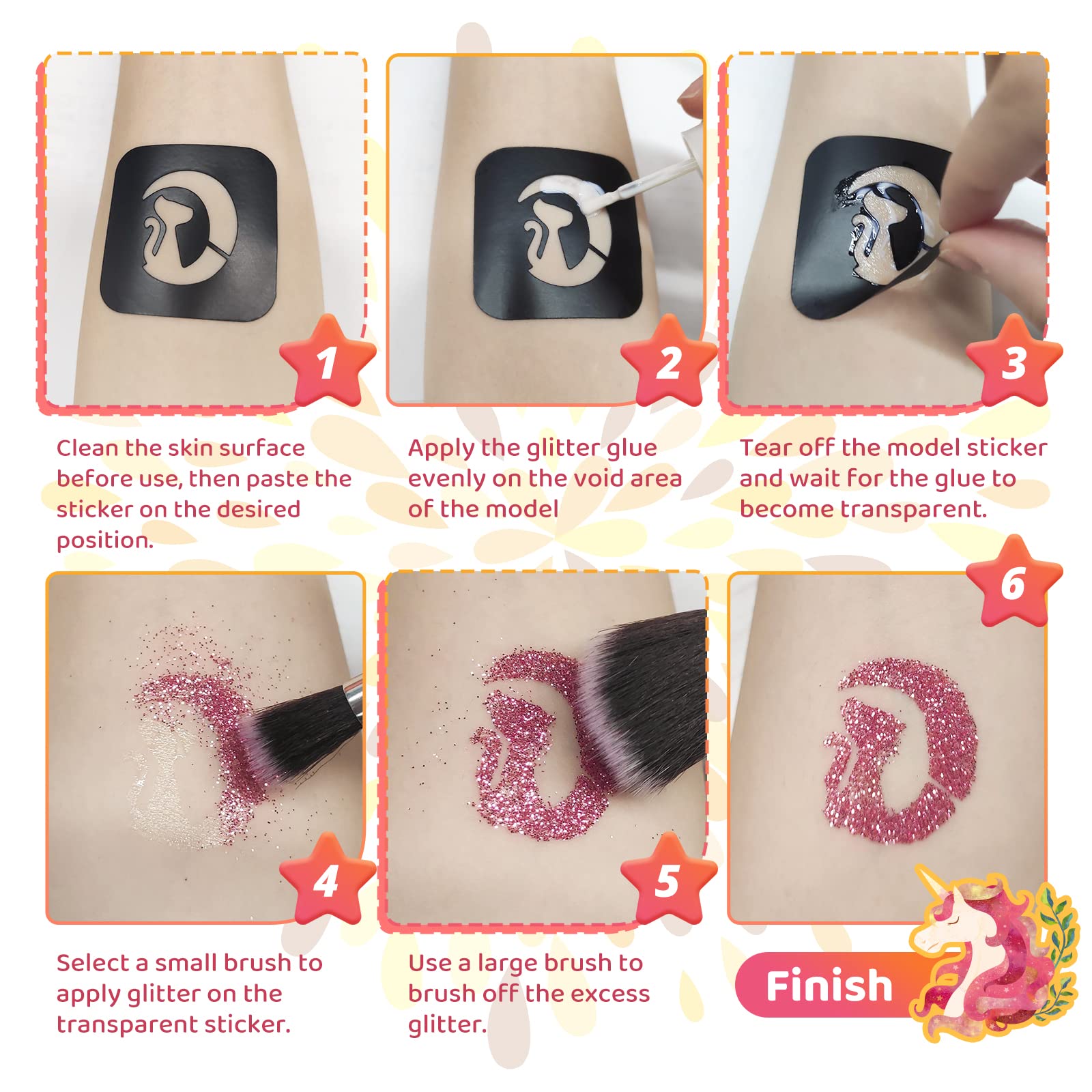 Kit Tatouage Paillettes Enfant- Bledras Tatouage Enfant Filles 30 Couleurs, 147 Pochoir Tatouage, 4 Pinceaux- Tatouage Ephemere Imperméable, Coffret Cadeau Fille, Tatouage Temporaire pour Cosplay