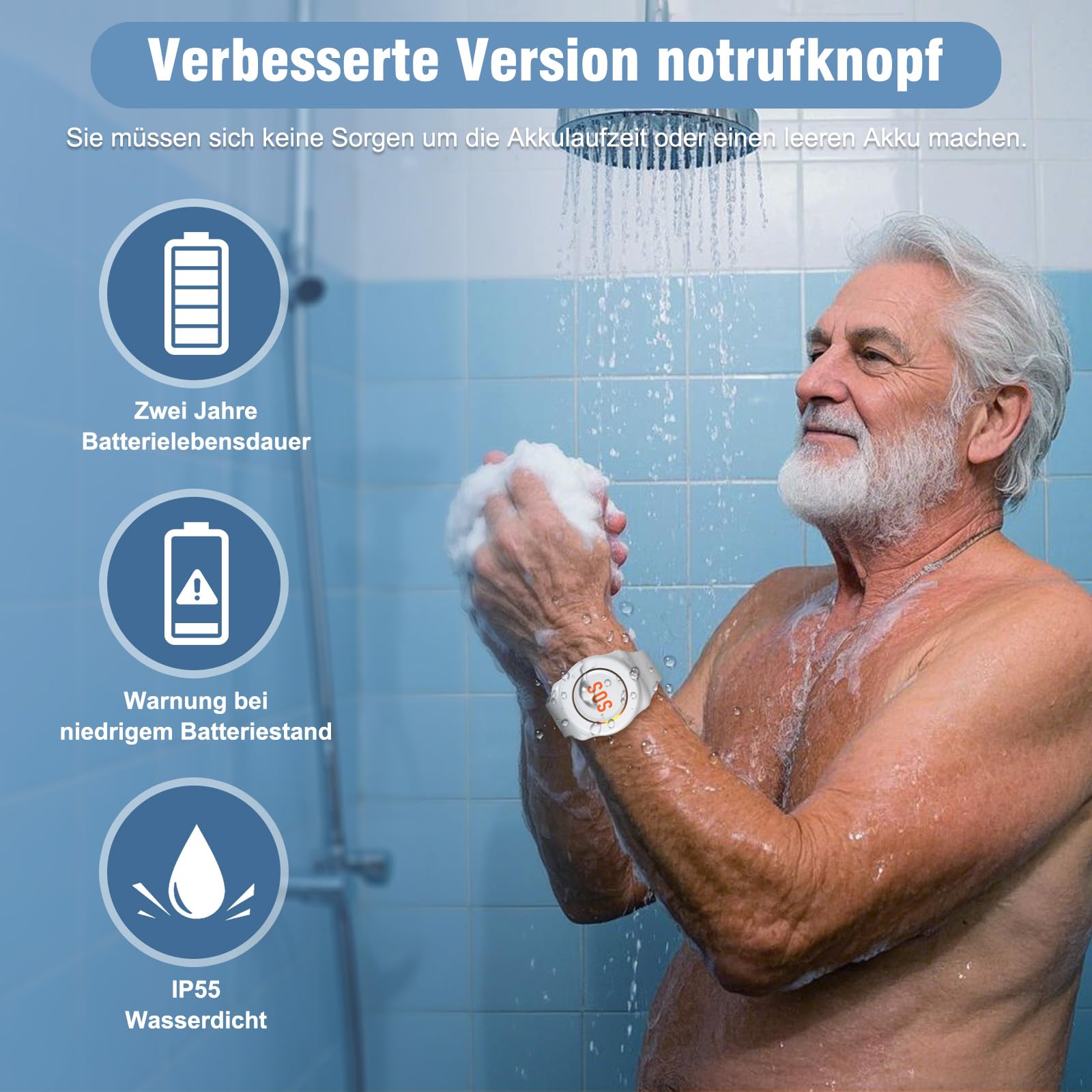 ChunHee WiFi Notrufknopf für Senioren Notfallarmband Emergency Alert System für Senioren Patienten Behinderte Ältere (unterstützt nur 2.4GHz Wi-Fi) (1*empfänger + 2 Taste + 1*Armband)