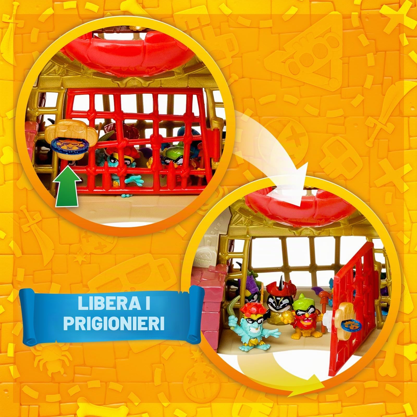 PIRATIX Gorilla Temple – Tempio Gorilla Piratix con molteplici nascondigli, segreti e prove da superare. Contiene 1 tempio, 4 monete (1 esclusiva), 1 totem dorato, 2 piratix esclusivi e 3 accessori