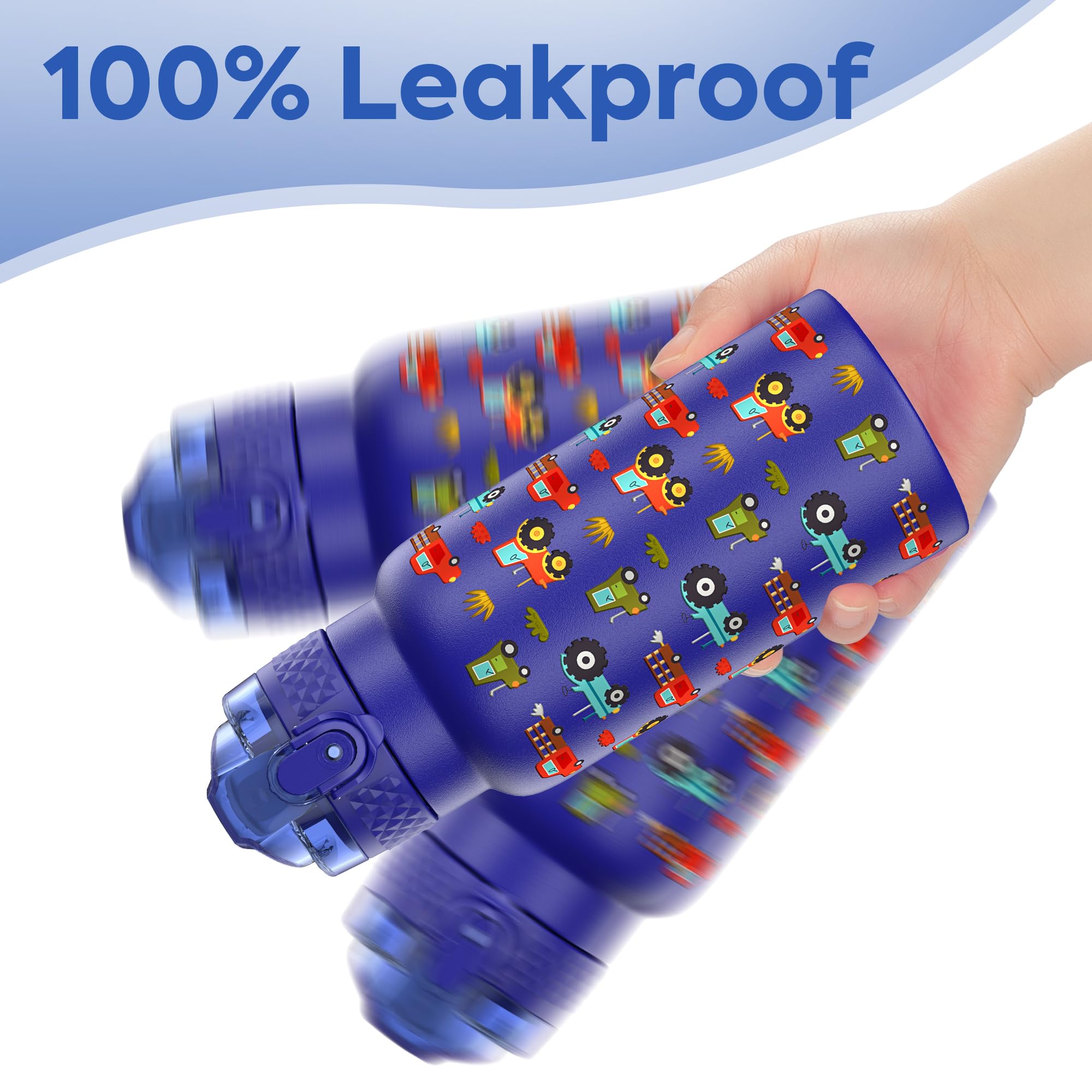 OLDLEY 500ml/17oz Kinderen Roestvrijstalen Geïsoleerde Waterfles met Rietje Dubbelwandige Metalen Vacuüm Lekvrij Herbruikbare Kleine Fles met 2 Verschillende Deksels voor Warme en Koude Drankjes voor