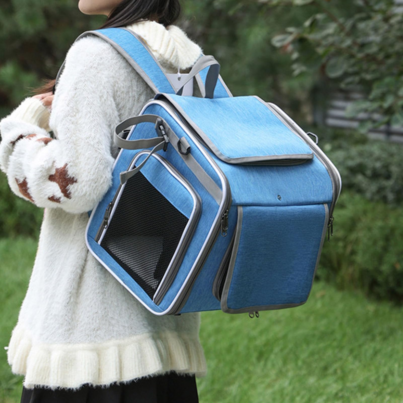 Portabicicletas para Mascotas, Cesta Frontal Expandible con Soporte para Manillar de Liberación Rápida, Tela Oxford Resistente Al Agua para Perros de hasta 8kg (Blue)