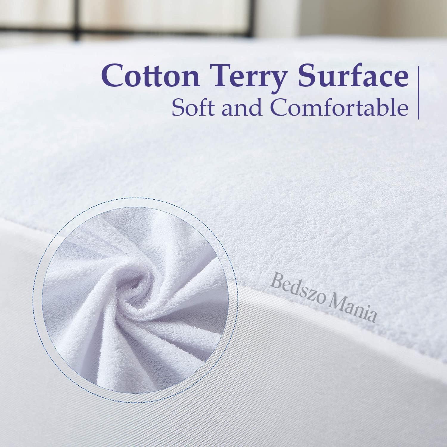 Texas King Size 80x98” with 24”inch Deep Pocket White Color Mattress Protector Pad Cover Texas King Fitted Style Terry Cotton Vinyl-Free Matress Protector Cover 100% Waterproof