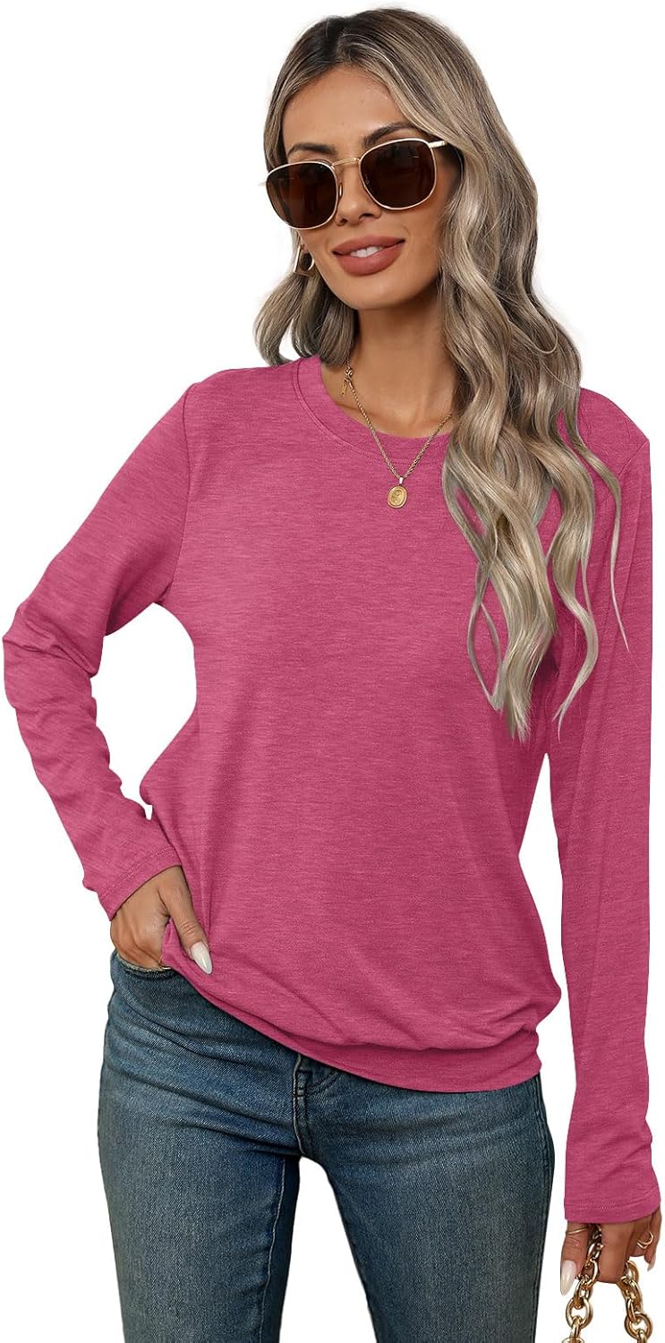 Womens Long Sleeve Shirts Casual Banded Hem Tops Basic Tees Spring Outfits Clothes 2026 - Image 3