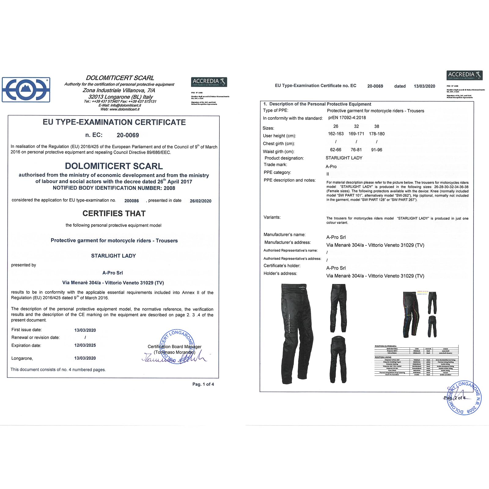 A-PRO CE corazzato Moto/Moto, Impermeabile Tessile Signora Pantaloni, Termic, 30