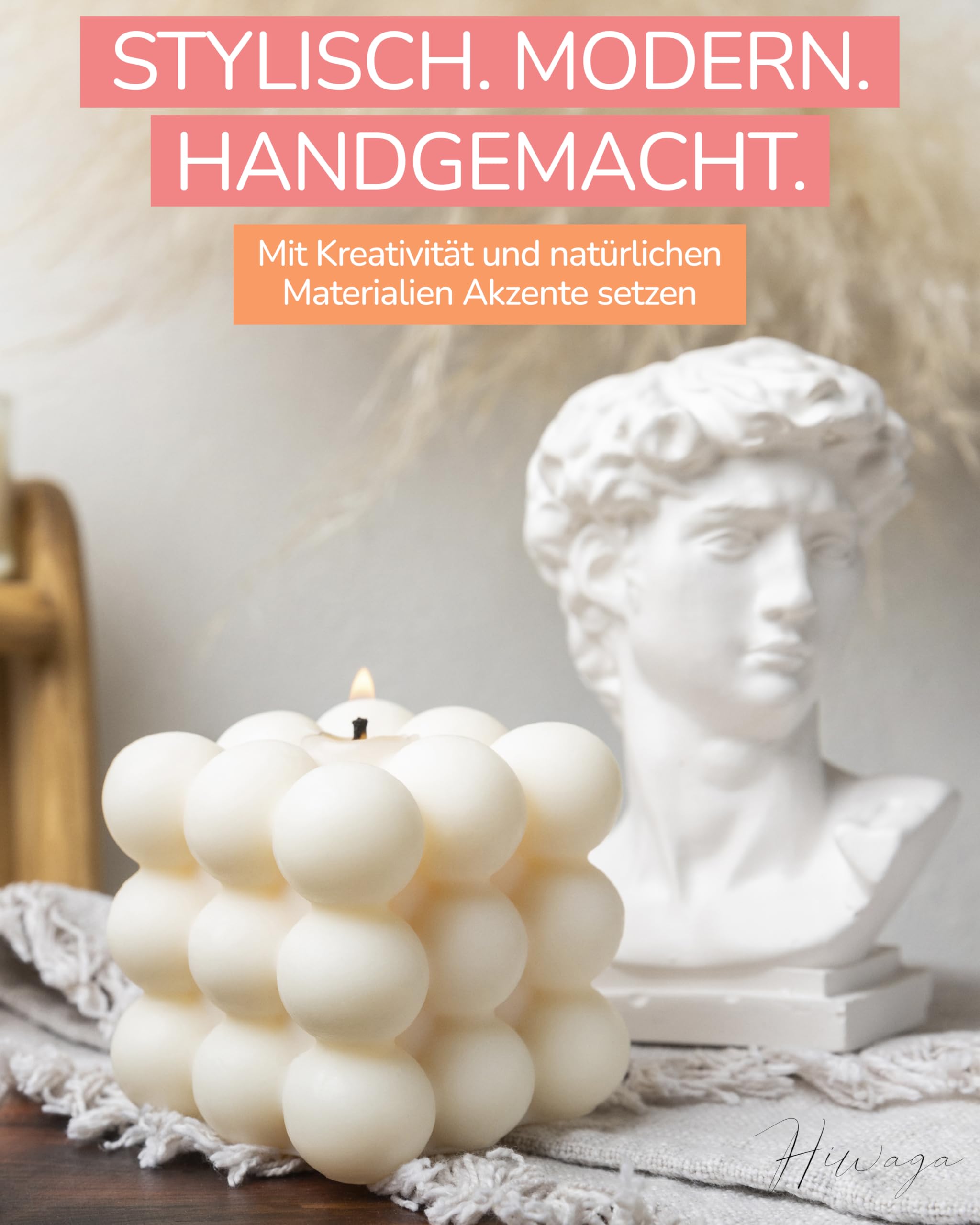 Hiwaga DIY Kerzen selber machen Set für Erwachsene, Starterkit für kreative Kerzenherstellung, Kerzen gießen Set Erwachsene, DIY Komplettset inkl. Rohwachs, Farben, Duftöle und Silikonform