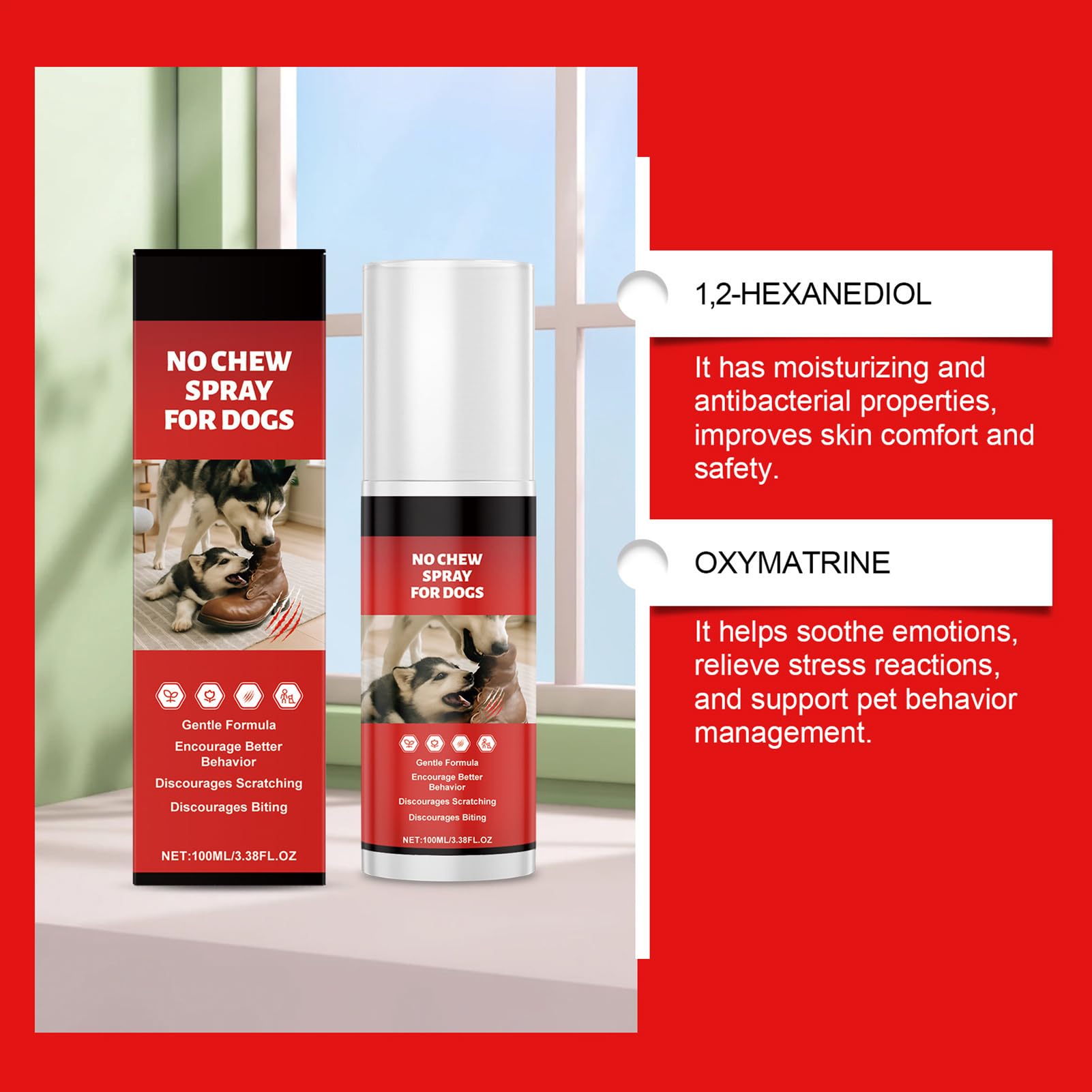 Spray Anti Rosicchiamento per Cani, 100ml Spray Anti Masticazione per Mobili, per l'Addestramento per la Protezione dei Mobili Leccamento delle Zampe Addestramento alla Gabbia per Conigli Gatto