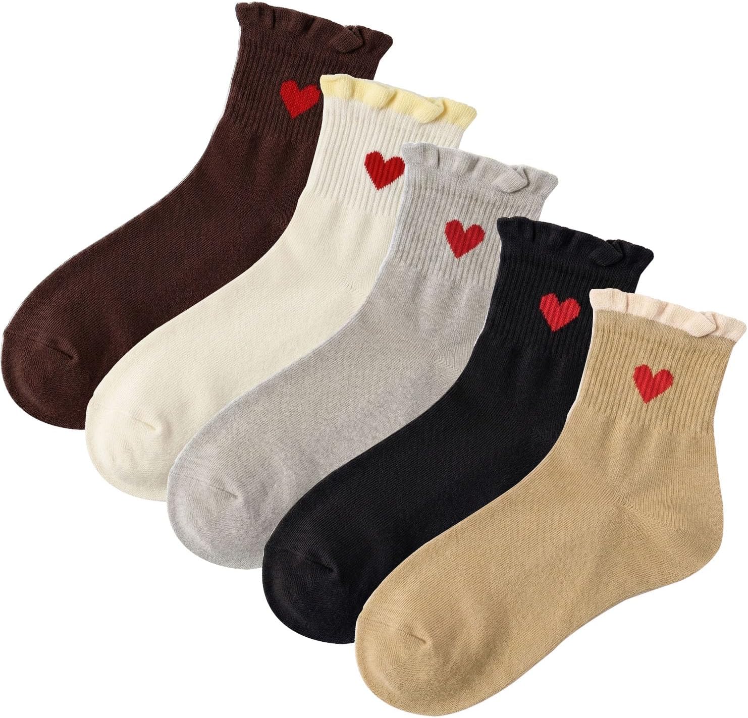 3/5 Pairs Cute Heart Socks Ruffle Socks Ankle Socks for Women Crew Socks Gifts for Womens Socks