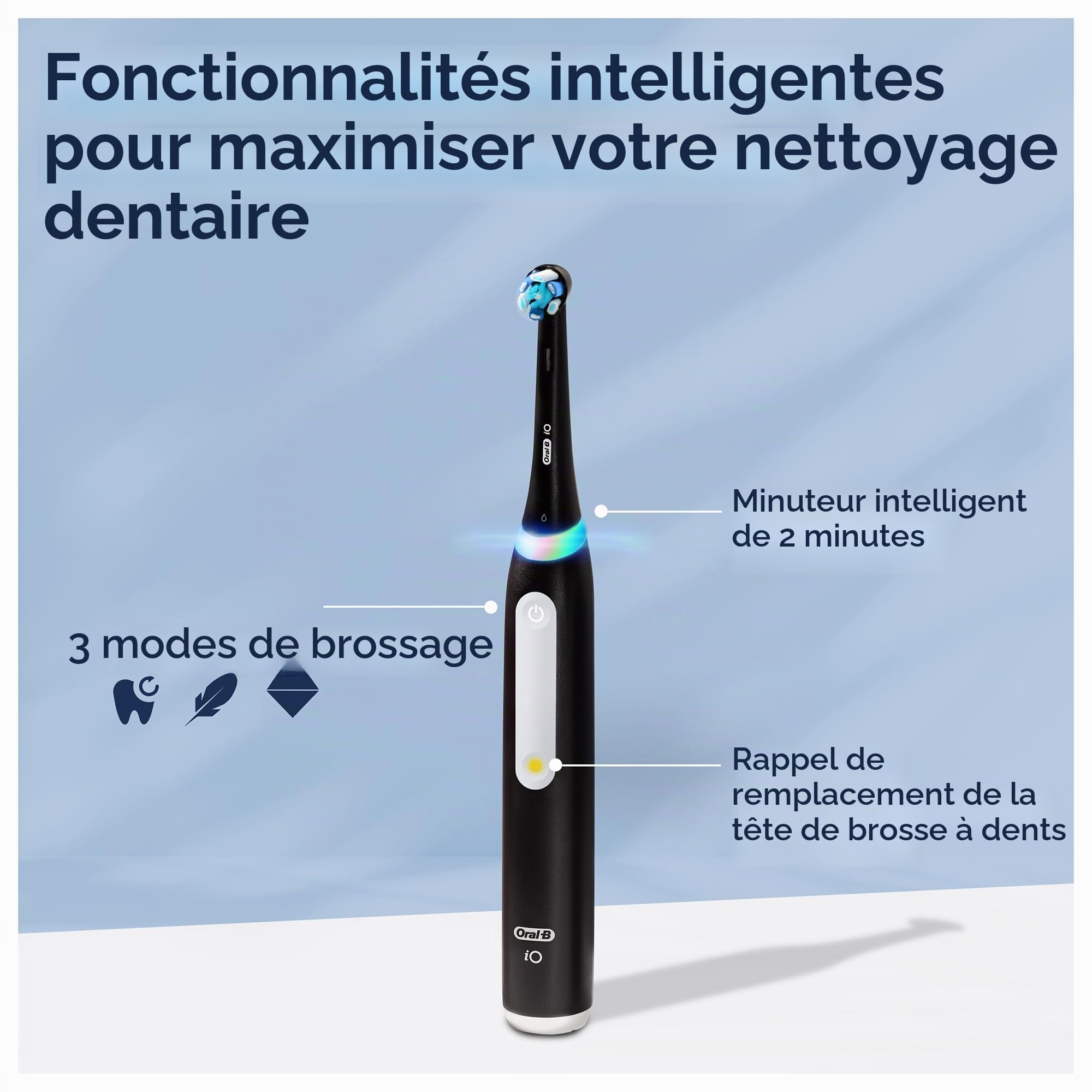 Oral-B iO Series 3 Brosse à dents électrique, avec 3 brossettes, étui de voyage, 3 modes de brossage pour les soins dentaires, brosse à dents électrique, conçue par Braun, noire