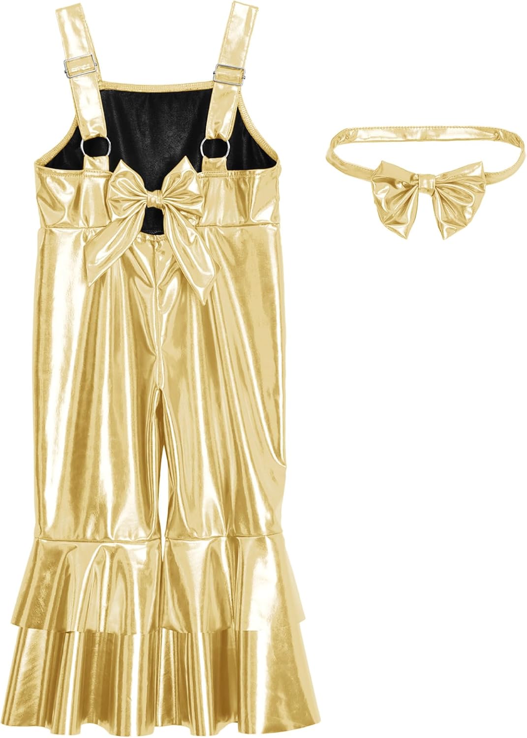 Infant Baby Girls Sparkly Ruffles Pants Coveralls Shiny Metallic Overalls with Headwear Gold 3-4 Years