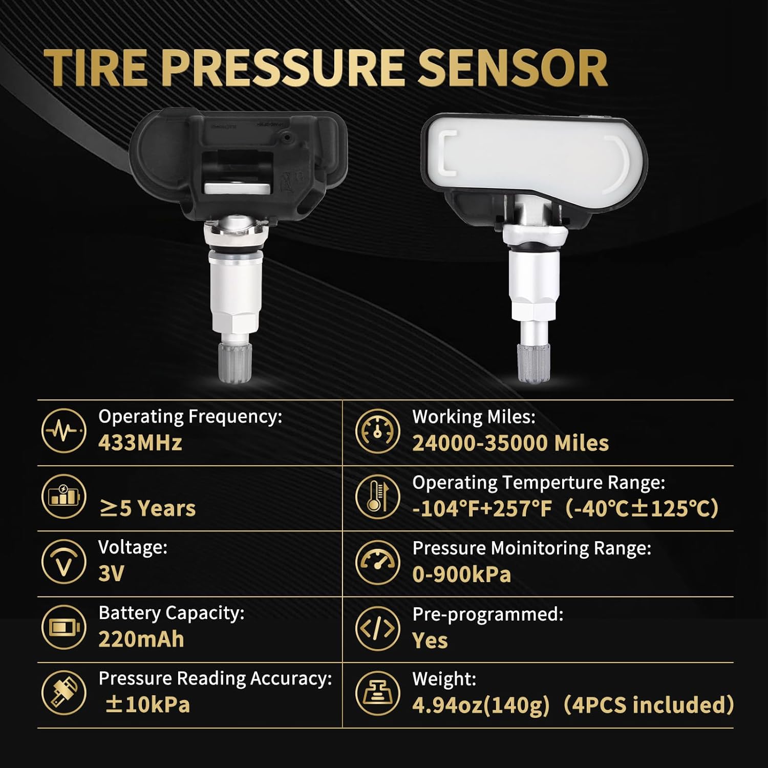 TPMS Sensor, 4PCS 433MHz Tire Pressure Monitoring Sensor Replacement for Mercedes-Benz C250 CL550 CLS550 E250 E550 G550 GL350 GLK250 ML350 S550 SL550 SLK250 Sprinter 2500 A0009050030
