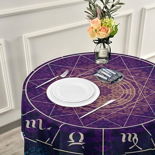 Miniatura 6 de ALAZA Mantel de encaje, signo del zodiaco mágico, lavable, a prueba de polvo, de poliéster, para decoración de mesas de cocina y comedor (redondo,