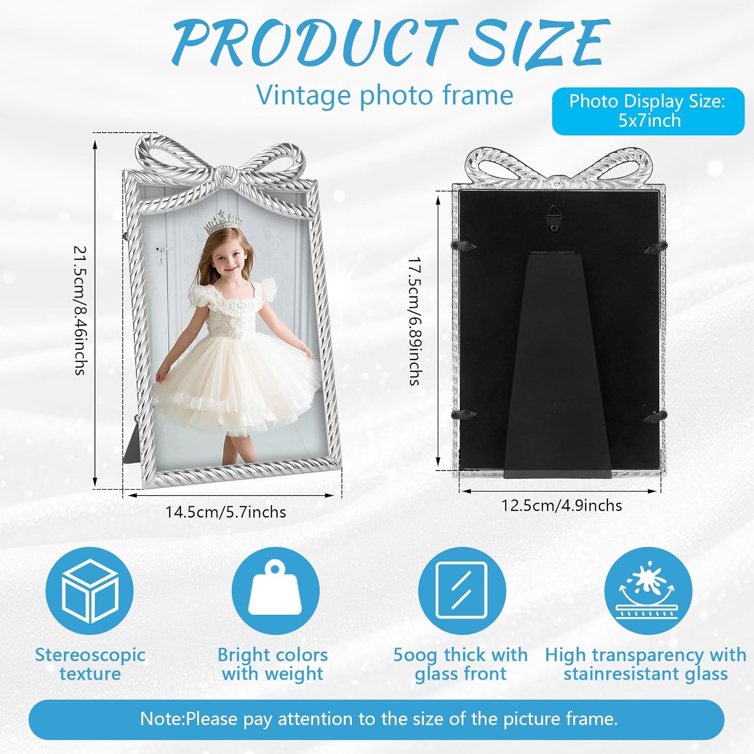 Bow Silver Picture Frames 5x7,Vintage Rope Design Metal Picture Frame Cute Bow Photo Frames For Tabletop And Wall Hanging(Silver, 5X7)