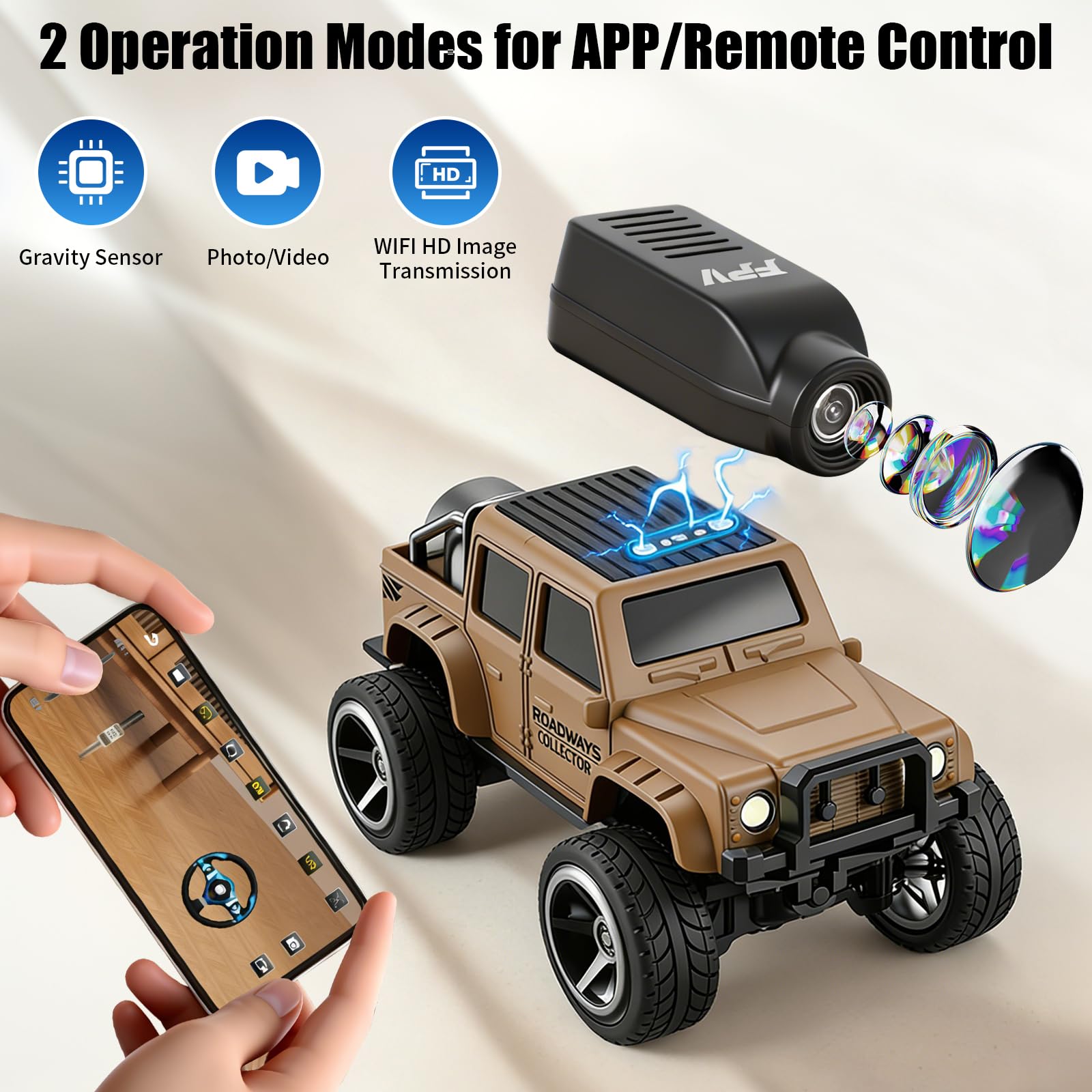 OBEST Voiture Télécommandée avec Caméra, 2.4 GHz RC Camion, Contrôle par Application, WiFi Transmission Photo, 2 Modes de Vitesse, Carrosserie en Alliage Truck pour Adultes et Enfants