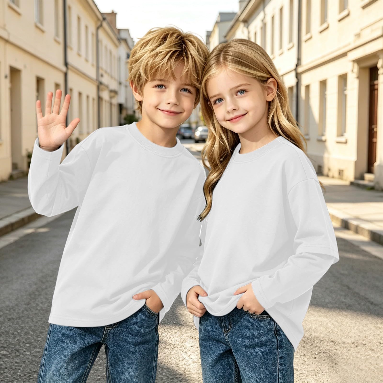 Maglietta a maniche lunghe unisex per bambini, tinta unita | T-shirt in cotone morbido e confortevole per ragazzi e ragazze casual girocollo traspirante magliette sportive autunno top