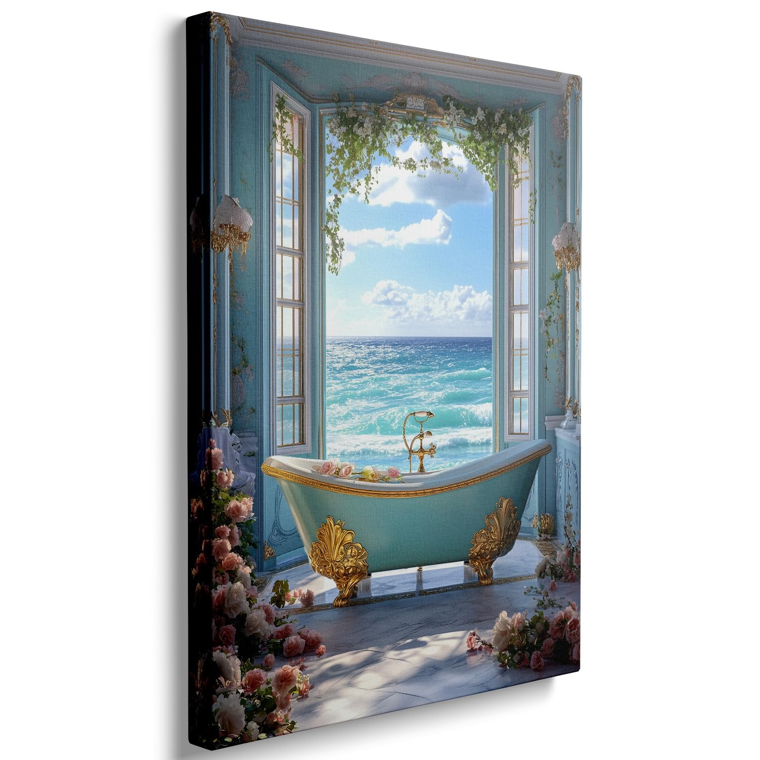 絵画 Sunset Bathtime Ypxzzj Coastal Bathroom Ocean View Canvas Wall Art, Vintage