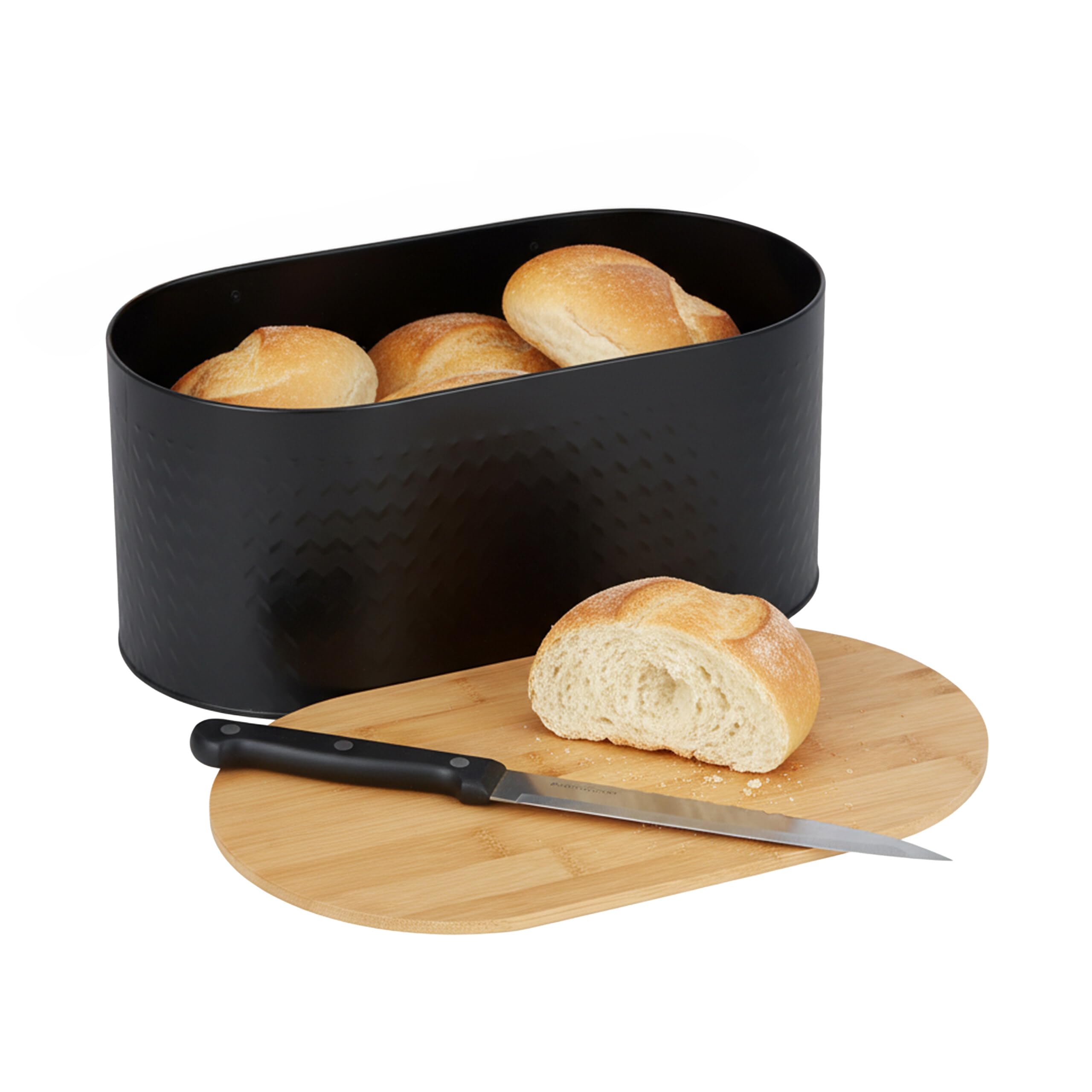 Boîte à pain bambou acier noir petite taille avec planche à découper intégrée