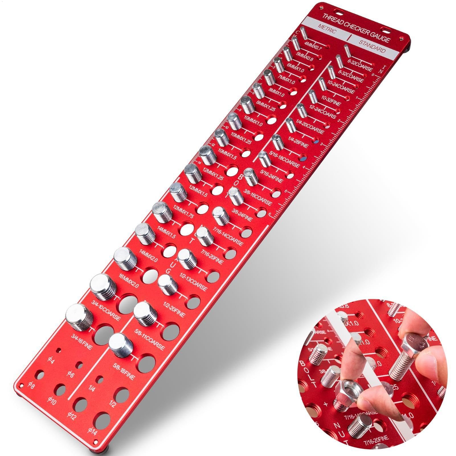 Narzędzie pomiarowe Bolt, 34 otwory Metal Thread Checker, 16,93x3,94x0,39in Wear-Resistant Nut Identyfikacja, precyzyjna wyszukiwarka rozmiarów bolt dla mechaników, Diyers, konserwacji