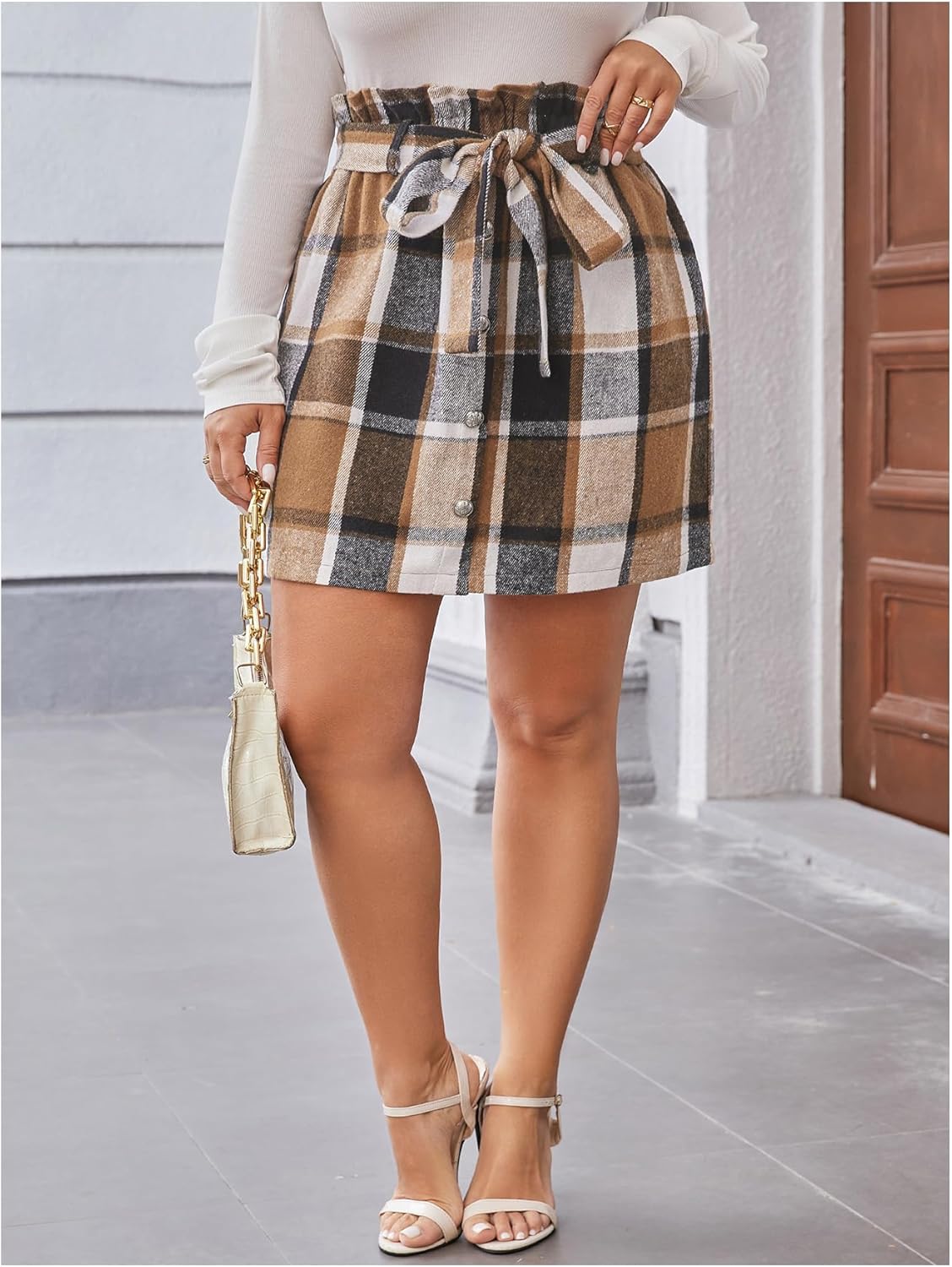 SweatyRocks Women's Plus Size Mini Skirt Plaid Flannel Short Skirts Going Out Outfits for Curvy Women - Image 2