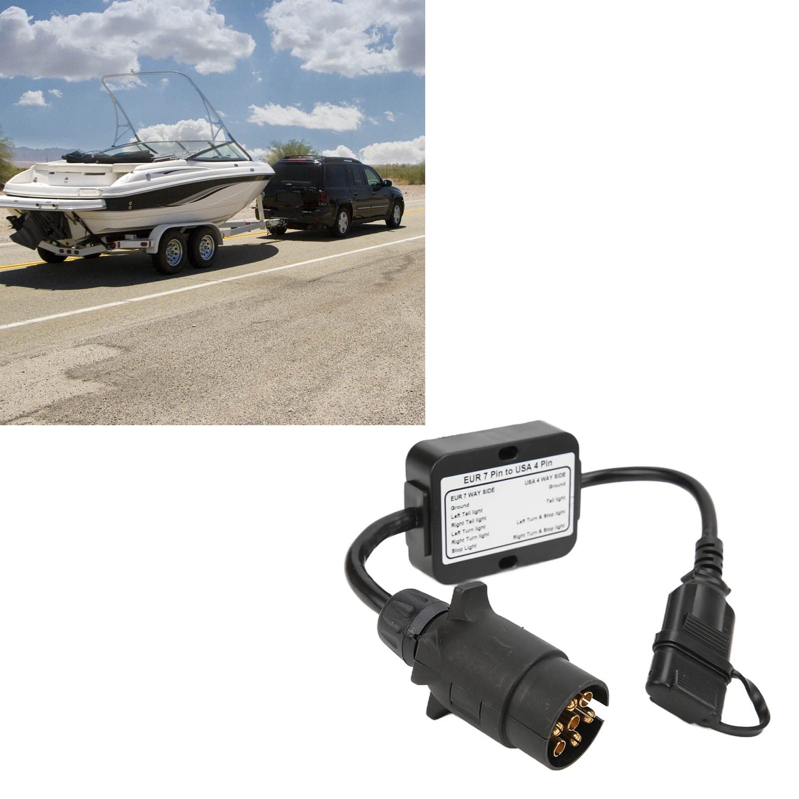 European 7 Pin To American 4 Pin Trailer Connector - Waterproof Taillight Circuit Converter