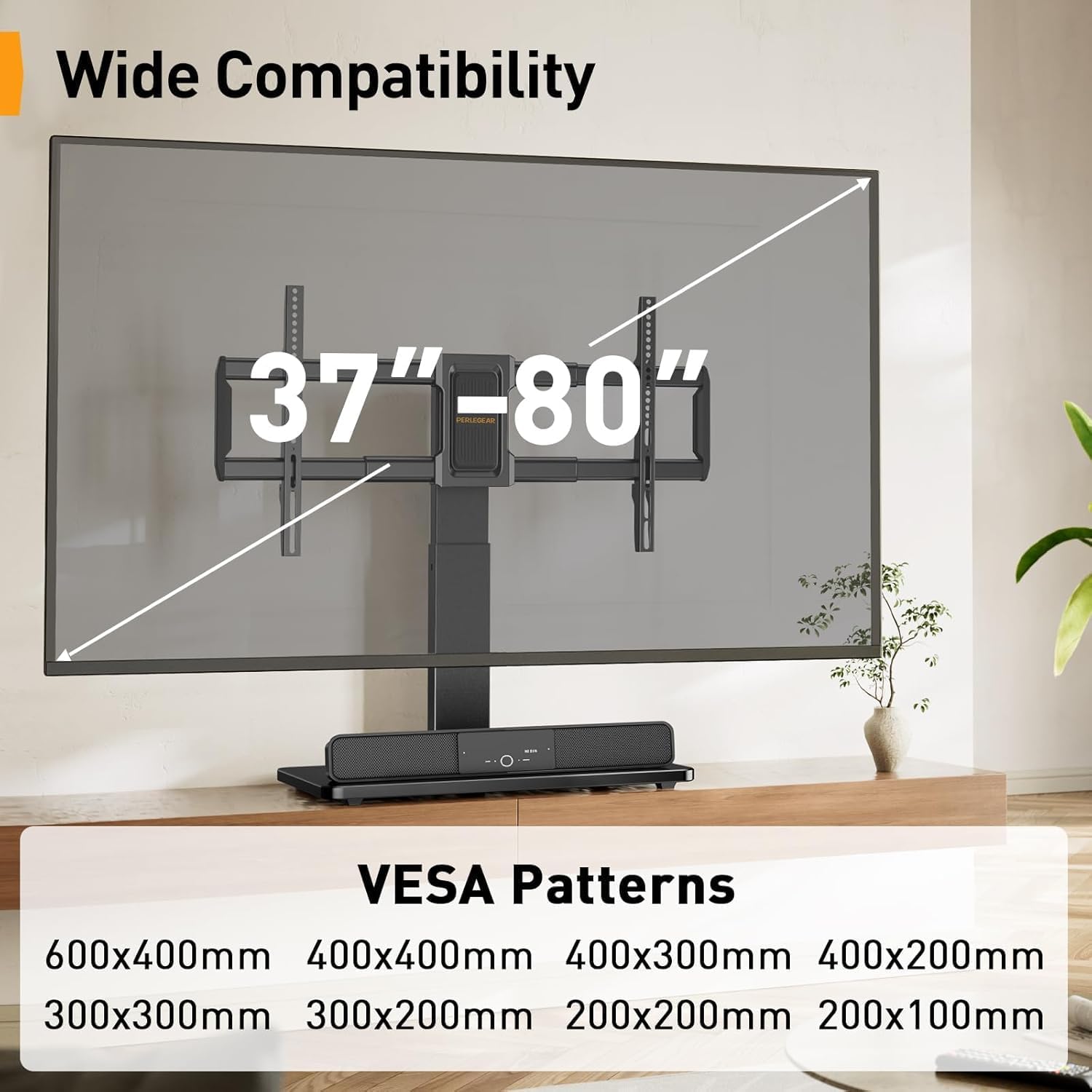 Perlegear Swivel TV Mount Stand, Universal TV Stand for 37-80 inch TVs, Height Adjustable Tabletop TV Stand Holds up to 99 lbs, Preassembled InstaMount Front Support, Max VESA 600x400mm, PGTVS28