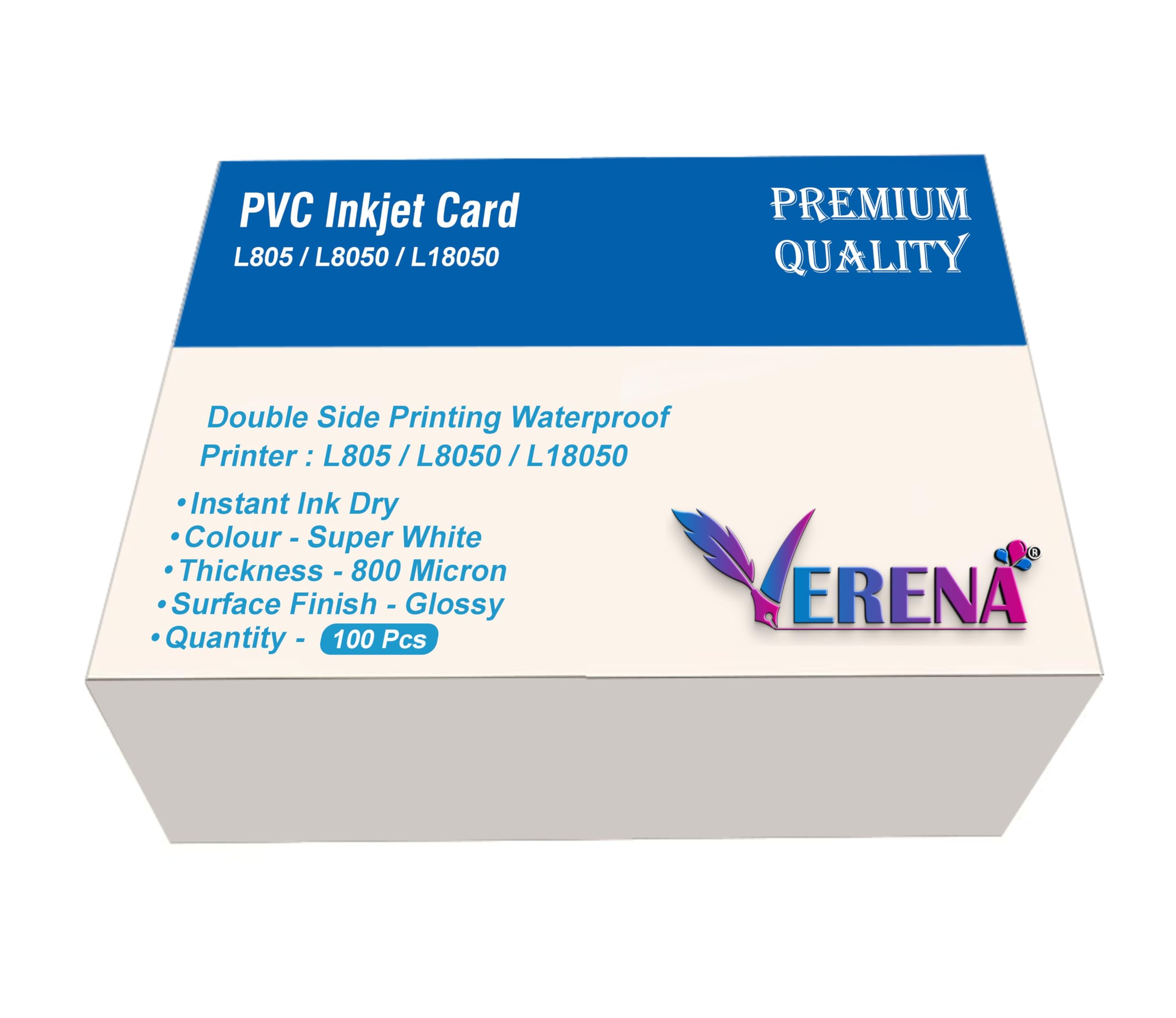 VERENA Plain White PVC ID Cards for Inkjet Printers -Set of 100 Cards