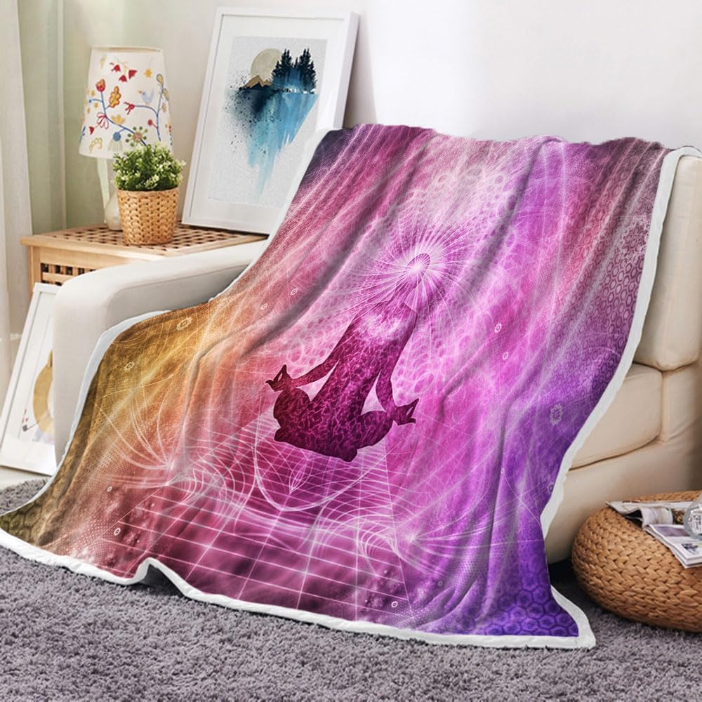 Chakra Chunky Throw Blanket for Couch Bedroom Bedding Decor Office, Seven Chakra