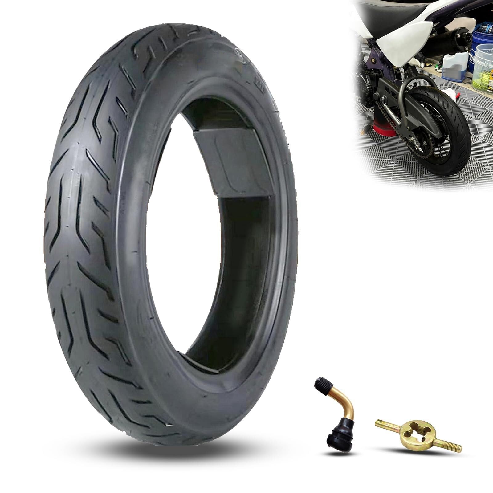 2.50-10 Opona Rowerowa bez Wewnętrznej Rury, Odporna na Przebicia i Samozamykająca się, Wytrzymała Gumy dla E-Roweru, Dirt Bike, Rower Miejski, Pasuje do 14x2.50/60/100-10, z Zaworem(B)