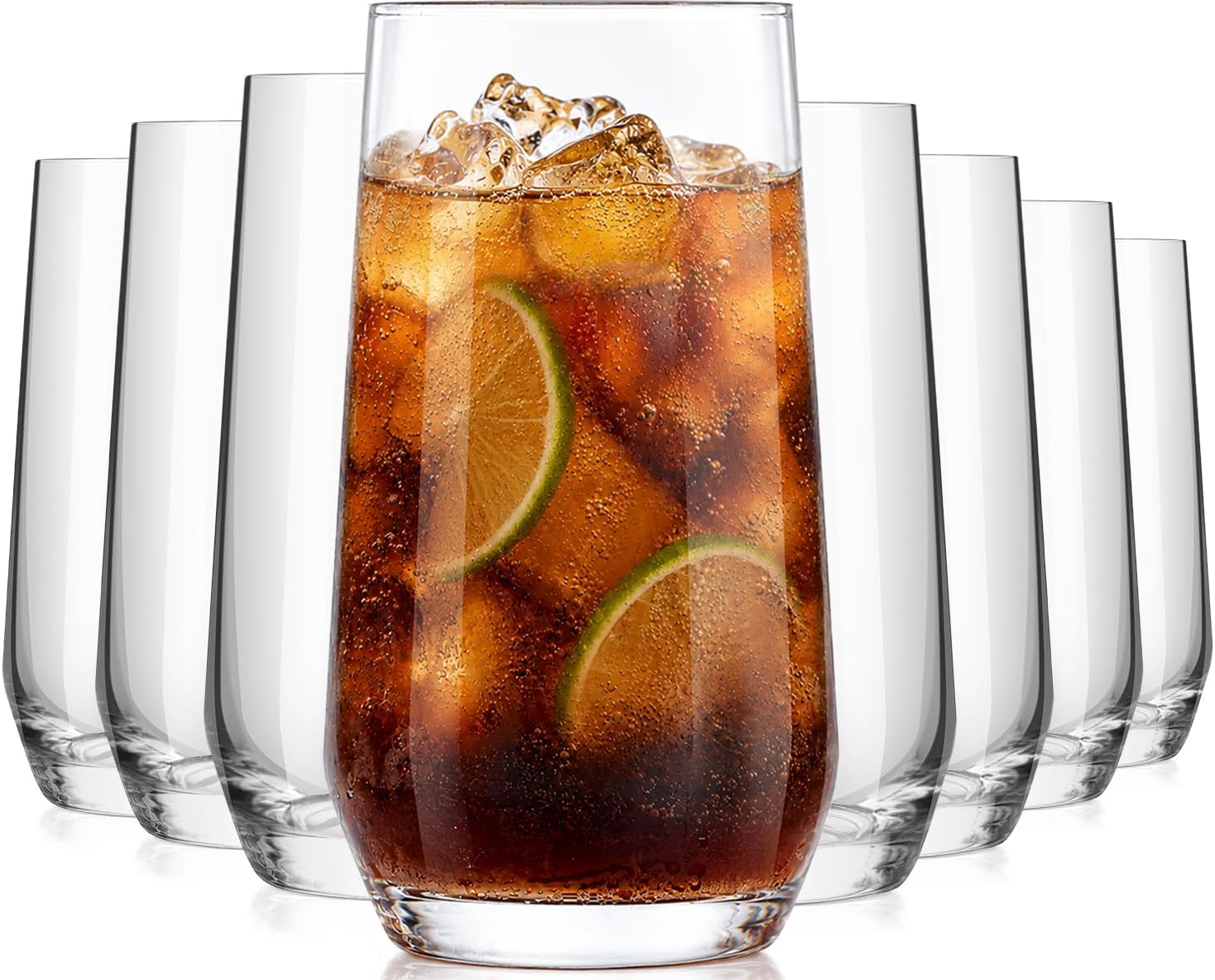 16oz Drinking Glasses Set of 8,Lead-Free Crystal Tall Water Glass Glassware