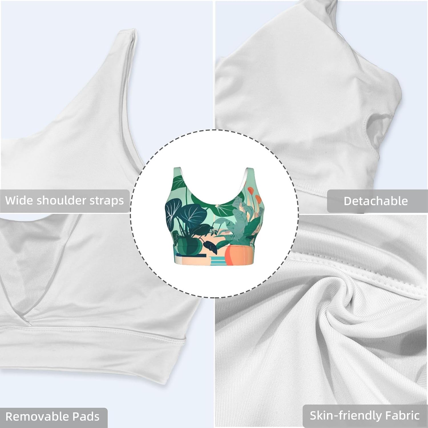 Indoor Cartoon Potted Green Plants Women's Sports Vest, Light Running Gear, Soft Polyester for Fitness Exercise Outfit