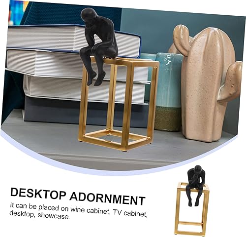 Miniatura 9 de 1 juego de adornos negros pequeños escultura de pensamiento de hierro, estatua de escritorio del pensador, escultura abstracta, escritorio, estante