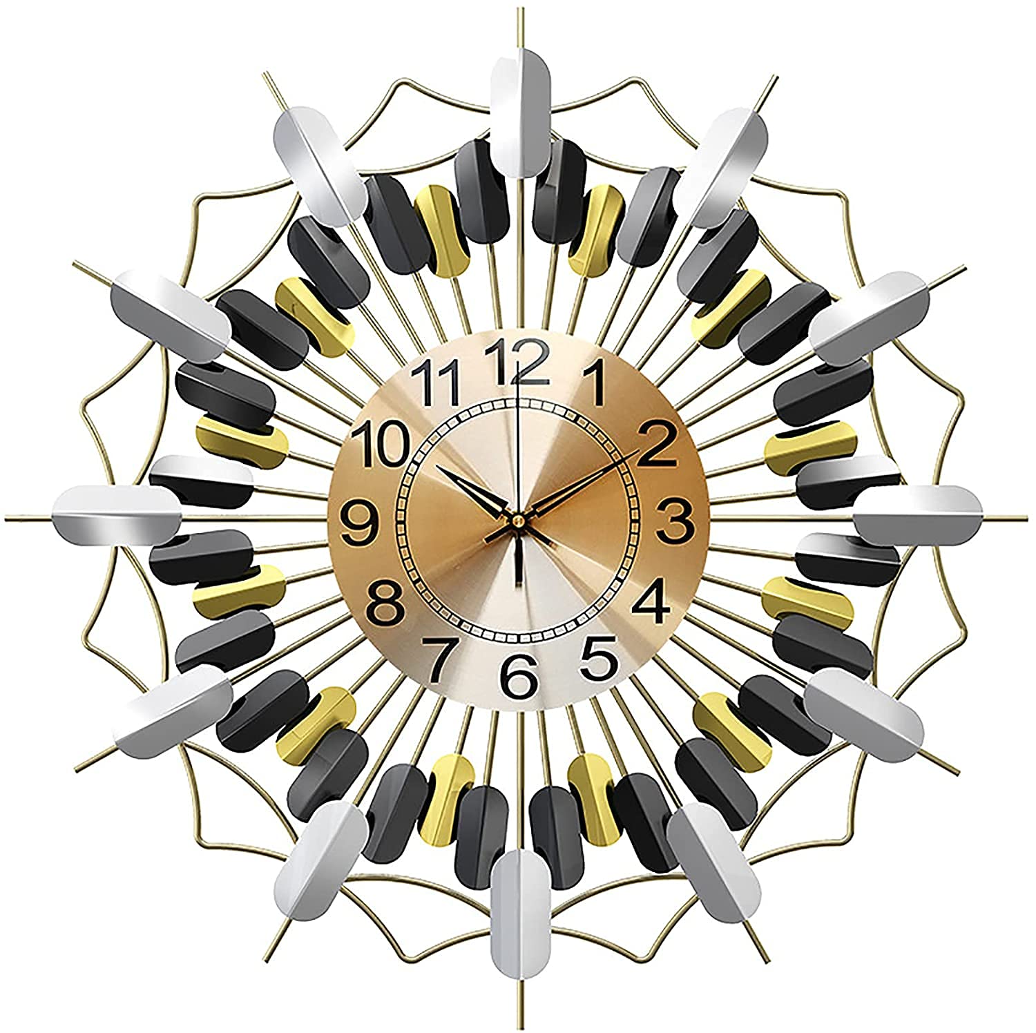 Horloge murale créative en fer forgé fleur multicolore de salon 65x24cm