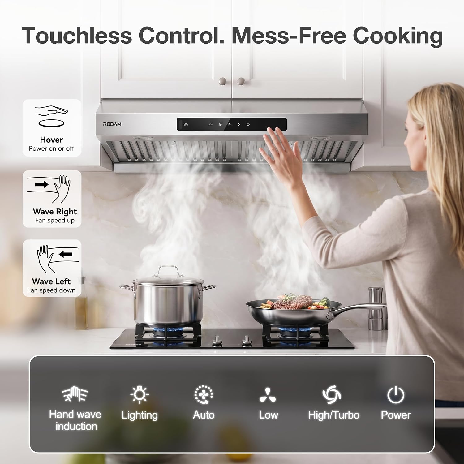 Range Hood 30 Inch 1000 CFM, Under Cabinet Ducted Kitchen Hood, 304 Stainless Steel, Dual Motor, Easy Clean Filters, LED Lighting, Touch or Gesture Control, Stove Vent Hood For Kitchen U3H1S