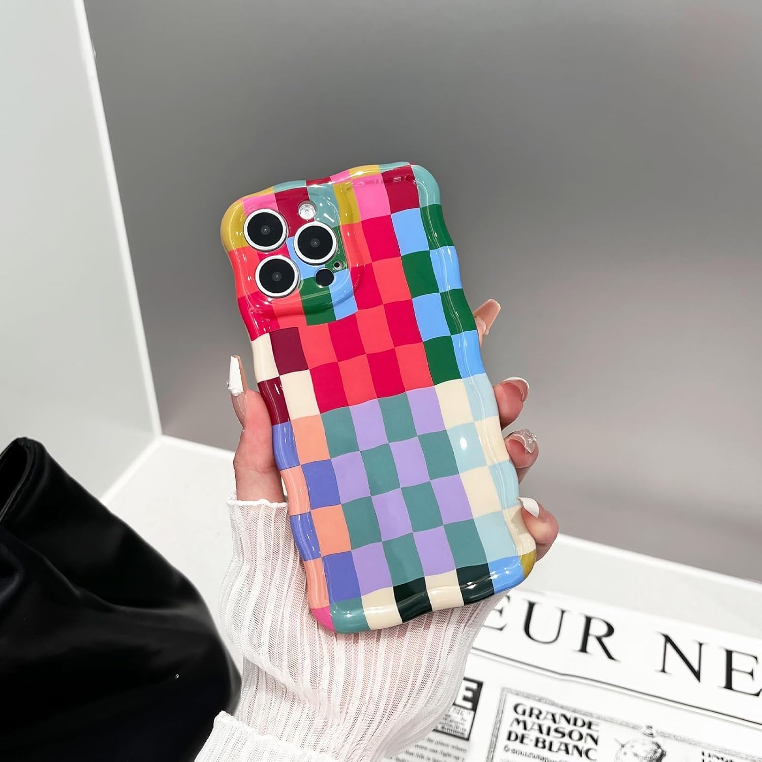 Compatible with iPhone 16 Pro Max Case, Cute Wave Curly Colorful Checkerboard Plaid Phone Case for Women/Men, Soft TPU Shockproof Protection Case Designed for iPhone 16 Pro Max (Colorful 1) - Image 5