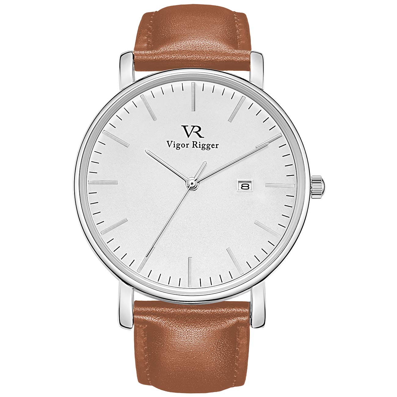 BUREI Vigor Rigger Hombres Mujeres Relojes Reloj de Pulsera Negro Ultra Delgado con Calendario de Fecha Banda de Malla/Correa de Cuero