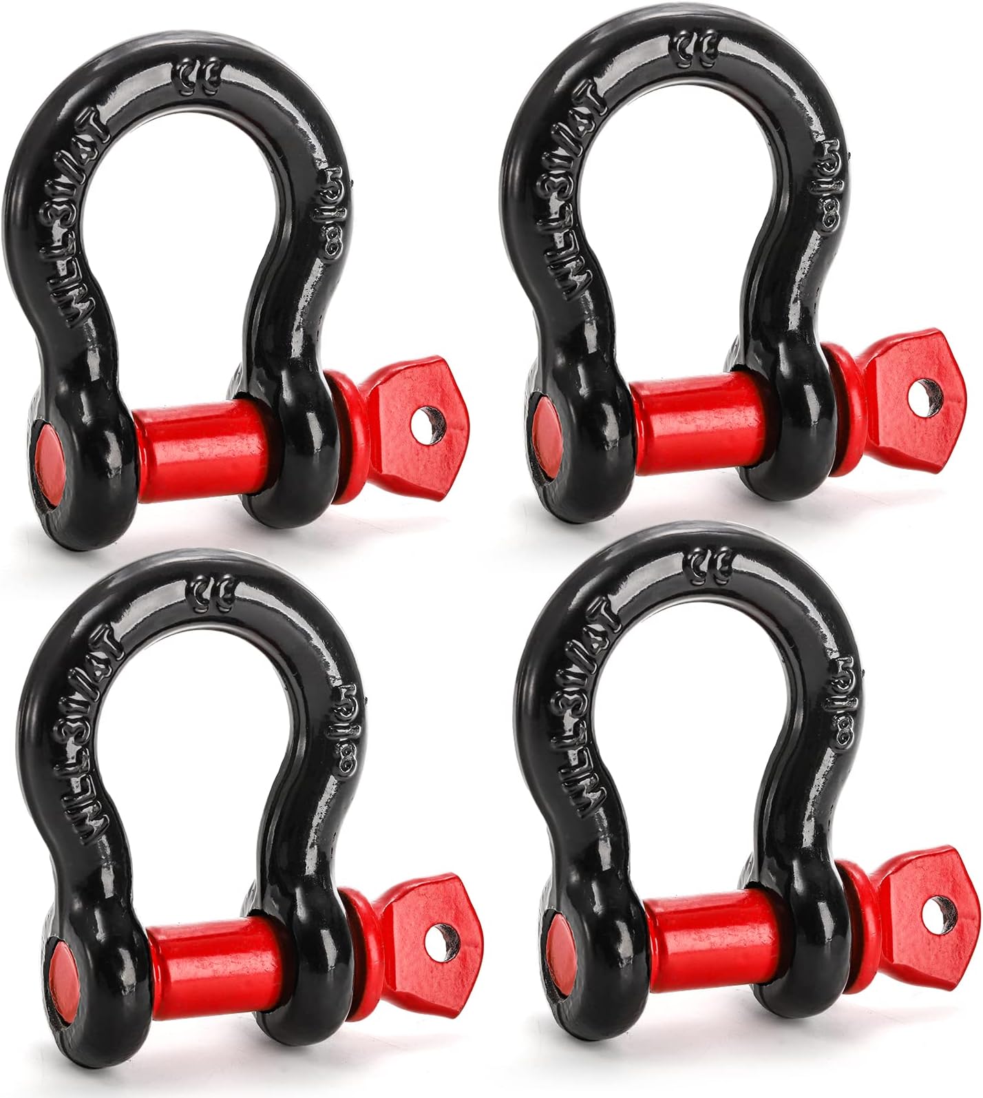 4 Pack 5/8" D Ring Shackle 3.25 Ton (7165 Lbs) Capacity with 3/4" Pin Heavy Duty Shackles for Tow Strap, Winch, Off-Road Truck Vehicle Recovery