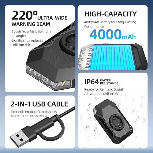Miniatura 5 de CL350 Luz delantera de bicicleta para conducción nocturna durante el día, 4 modos de luz recargable por USB, encendido y apagado automático,