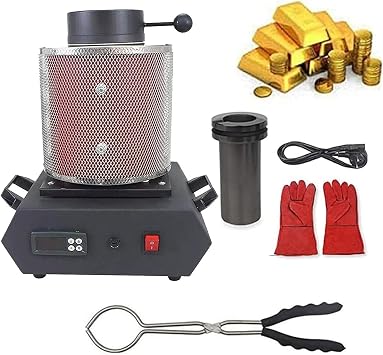 Gold Melting Furnace Kit, 2100F Electric Smelting Furnace, Gold Melting Kit with Anti Scald Mesh for Gold Silver Copper Aluminum, Metal Casting Jewelry Supplies 1kg 2kg 3kg,Red-1KG