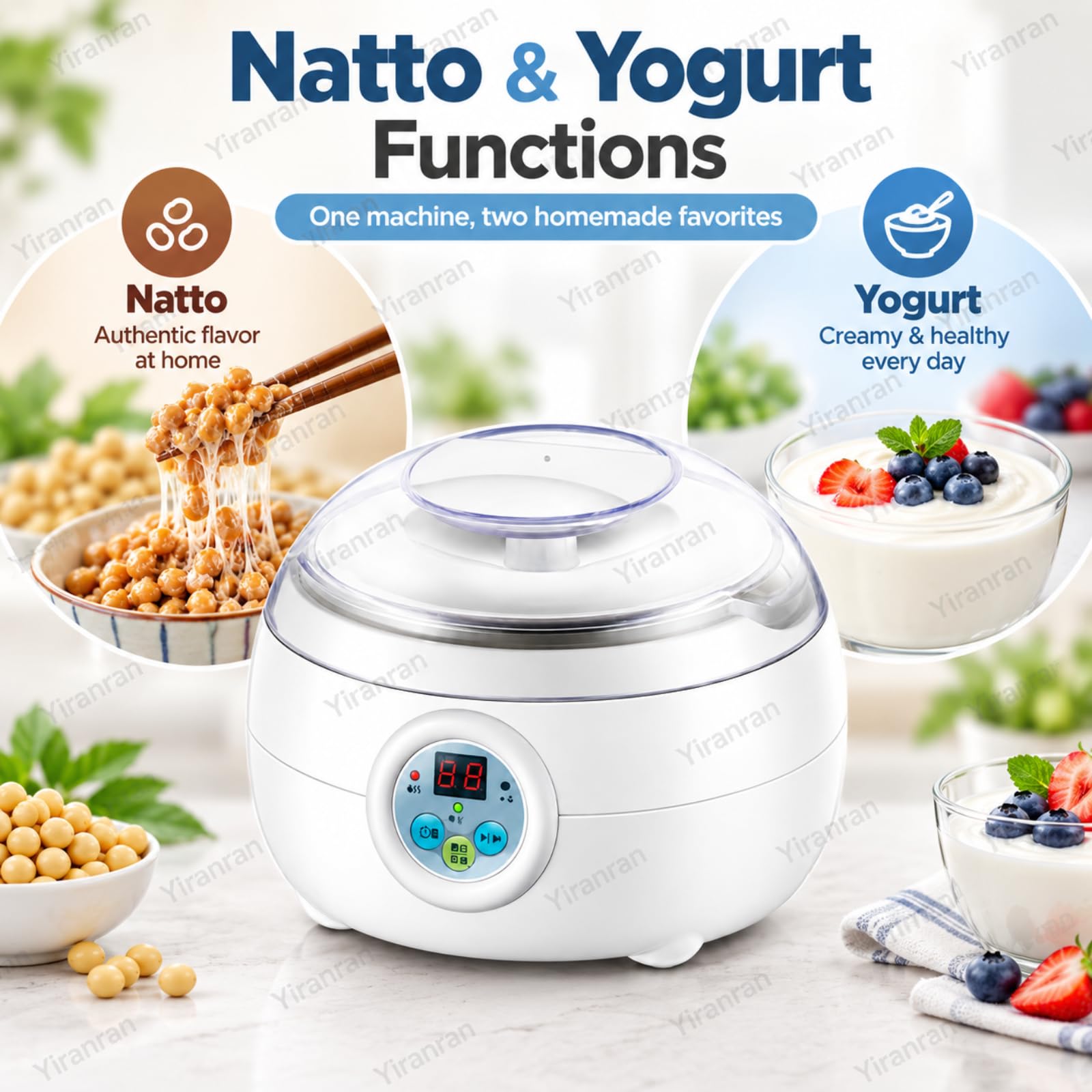 Inteligentna Maszyna Do Fermentacji Natto, Maszyna Do Jogurtu Natto I Zestaw Do Wypieku Chleba Na Zakwasie, Cyfrowy Timer 1,5 L, Wewnętrzny Pojemnik Ze Stali Nierdzewnej Do Fermentacji W Domu