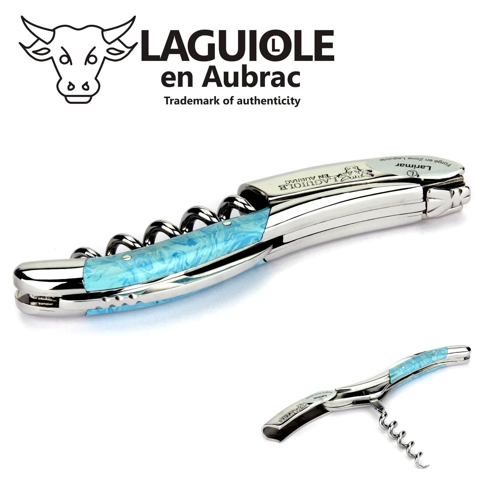 Laguiole en Aubrac Kellnermesser Larimar blau Edelstahl glänzend SOM99PWI Sommelierbesteck