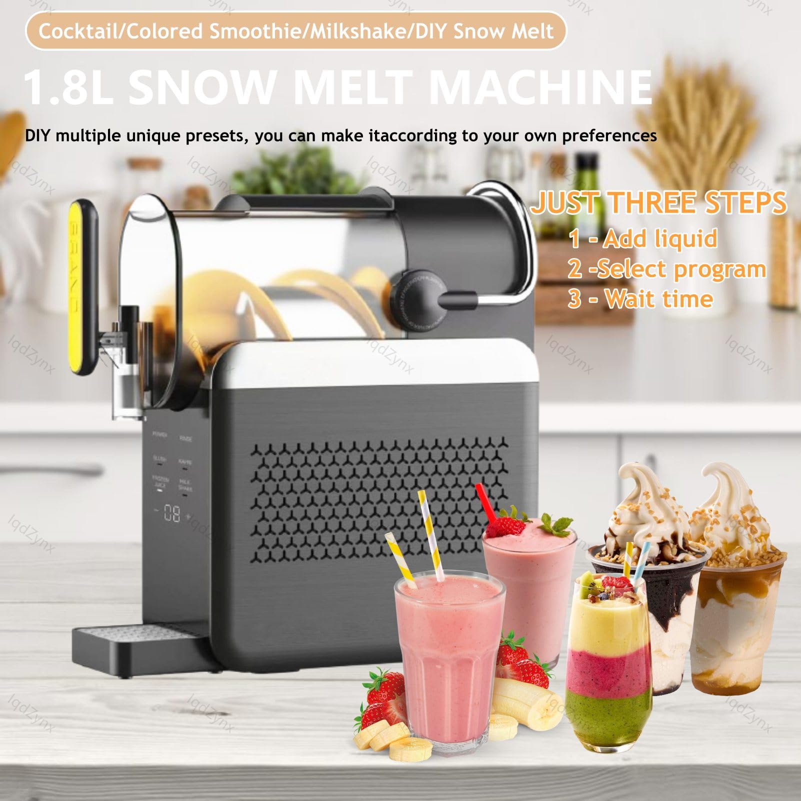 Machine à Granita pour la Maison : sans Glace, 5 programmes prédéfinis, écran LED, Nettoyage Automatique. Idéale pour Margaritas, Smoothies et Milkshakes. Black