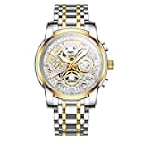 Watches for Men with Stainless Steel, Quartz Analog Watch with Date, Luxury Minimalist Dress Mens Watches, Chronograph Watch, 3ATM Waterproof, Black Wristwatch, Gifts for Men