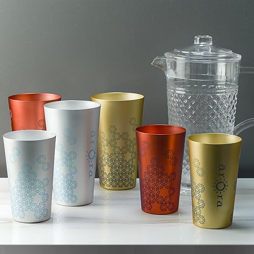 Miniatura 6 de Arora Vasos de aluminio para bebidas, vaso dorado de metal que cambia de color, taza de aluminio de 20 onzas, juego de 6