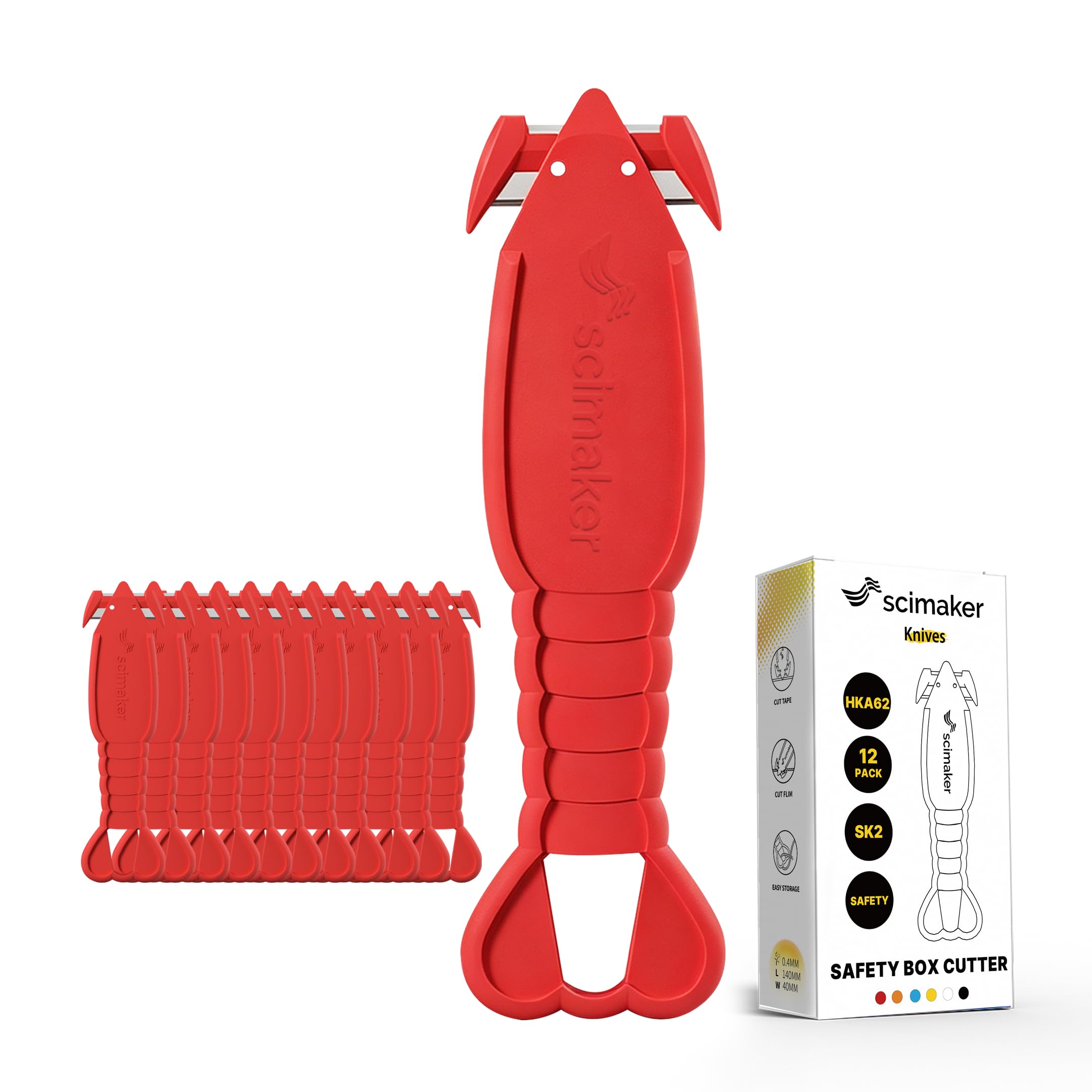 Safety Box Cutter Knife, Recessed SK-2 Blade, 12-Pack Red